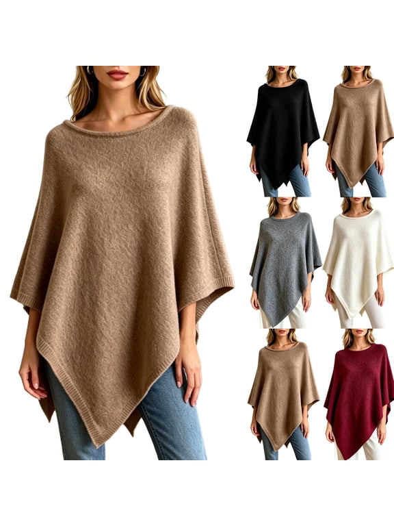 Knit Poncho Cape Wrap for Women, Solid Faux Fur Asymmetric Triangle Hem Shawl, Soft Lightweight Fabric Spring Autumn Daily Layering Outfit