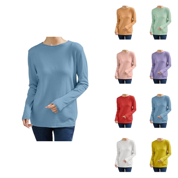 Knit Pullover Sweater Casual Loose Fit Ribbed Long Sleeve Top Soft Comfortable Round Neck Basic Tunic Blouse For Fall Winter