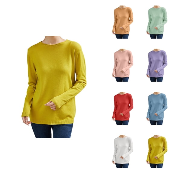 Knit Pullover Sweater Casual Loose Fit Ribbed Long Sleeve Top Soft Comfortable Round Neck Basic Tunic Blouse For Fall Winter