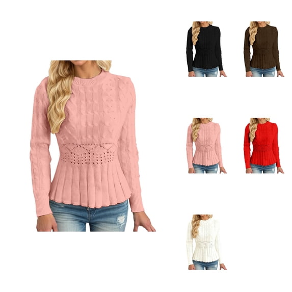 Knit Pullover Sweater Elegant Tunic Top With Waist Slim Fit Ribbed Texture Long Sleeve Casual Comfort Wear