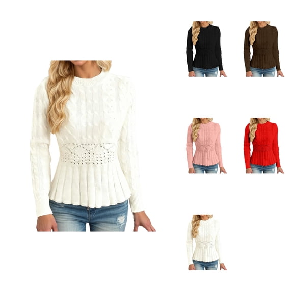Knit Pullover Sweater Elegant Tunic Top With Waist Slim Fit Ribbed Texture Long Sleeve Casual Comfort Wear