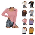 thumbnail image 1 of Knit Pullover Sweater Winter Autumn Square Neck Button Down Top Soft Stretch Casual Blouse Tunic Long Sleeve Shirt, 1 of 8