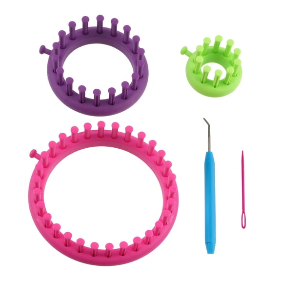 Knit Quick Mini Loom Set by Loops & Threads - Round Knitting Loom Set - Create Socks - Beanies - Headbands - and More - 1 Pack