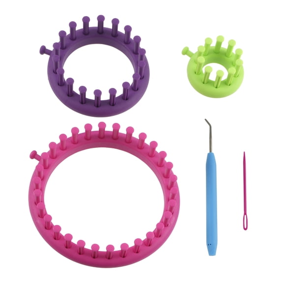 Knit Quick Mini Loom Set by Loops & Threads - Round Knitting Loom Set - Create Socks - Beanies - Headbands - and More - 1 Pack