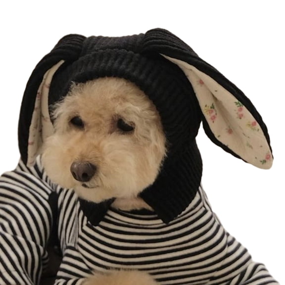 Knit Rabbit Ears Shape Hat for Cat Dog Mischievous Party Hat Pet Winter Keep Warm Hat with Floral Lining