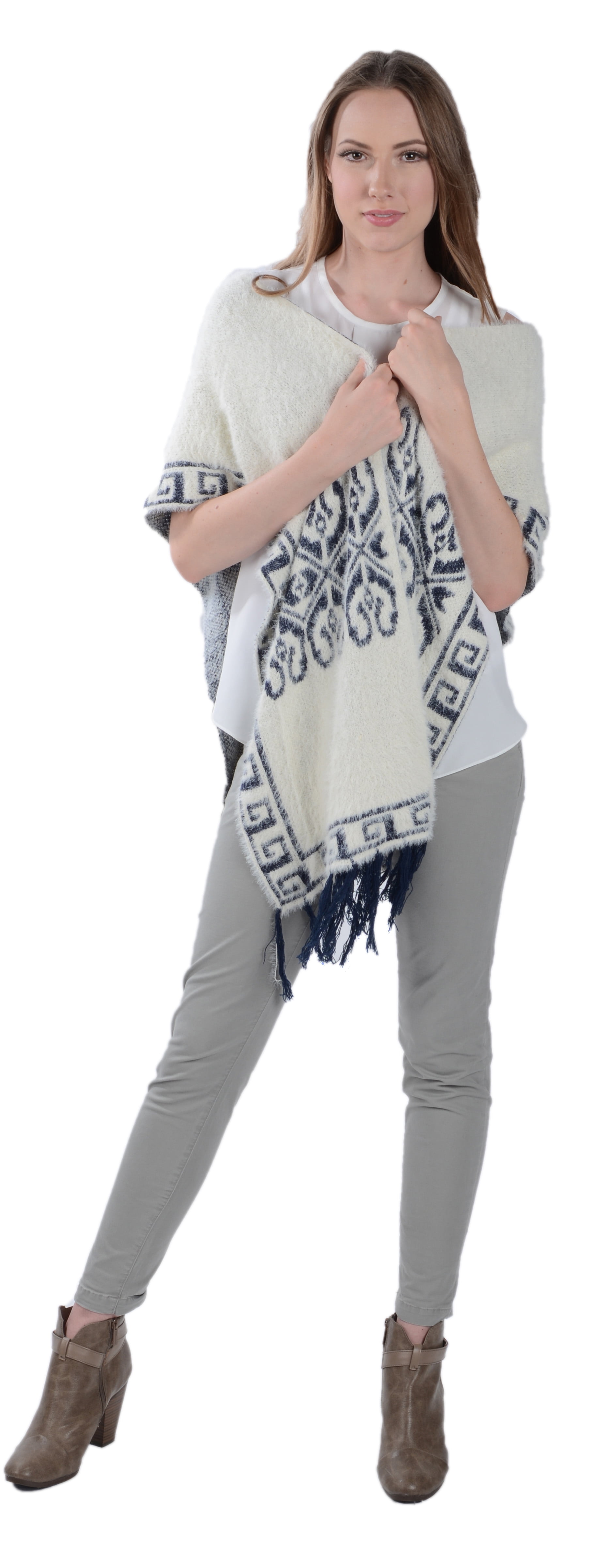 Knit Ruana Poncho Style Blanket Wrap Cape Scarf