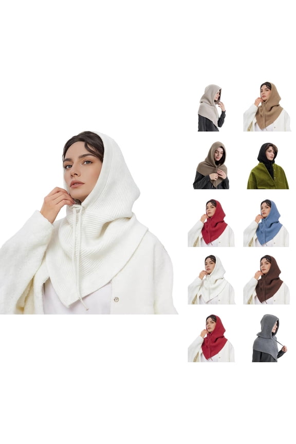 Knit Scarf Hat 2 in 1 Convertible, Unisex Winter Neck Warmer with Drawstring, Hooded Scarf for Women Men – Soft Warm Knitted Neck Wear for Cold Weather