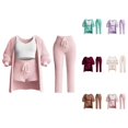 thumbnail image 1 of Knit Sets 4 Piece Women 2026 Fashion Plain Casual Long Sleeve Shirt Tank Top Shorts Pants 4 Piece Lounge Sets Loungewear, 1 of 3