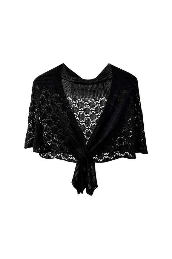 Knit Shawl, Audhol Thin Fashionable and Versatile Women's Hollow Knitted Short Shawl Crochet Shawl Black One Size