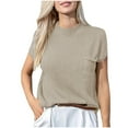 thumbnail image 1 of Knit Shirts for Women Short Sleeve Sweaters Cap Sleeves Pullover Ribbed Cable Knit Jumper 2025 New Outfits Round Neck Knitwear Work Office Tops Vacation Top, 1 of 6