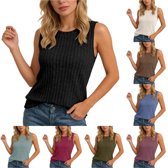 Knit Sleeveless Top Casual Round Neck Camisole Soft Stretch Basic Solid Color Tank For Everyday Wear, XXL, Black