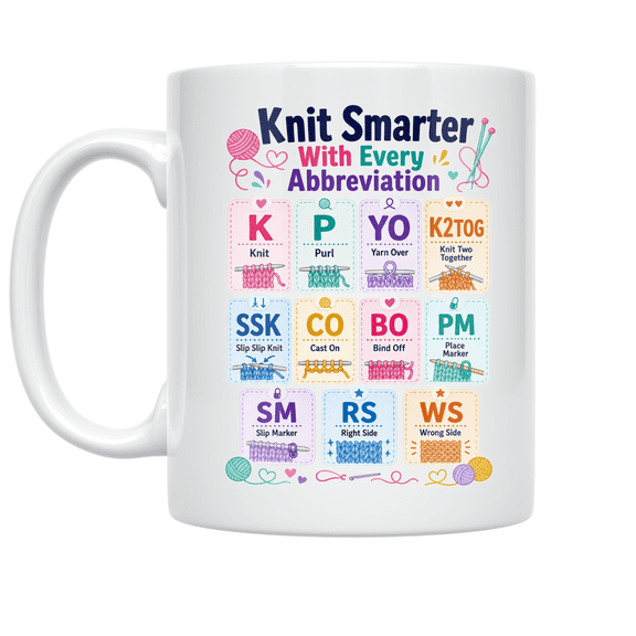 Knit Smarter With Every Abbreviation - Knitting Enthusiast - 11 oz Ceramic Coffee Mug