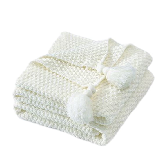 Knit Sofa Blanket - White Throw for Living Room, Office & Travel, Soft Wind Fringe Design, Machine Washable & Pilling-Resistance