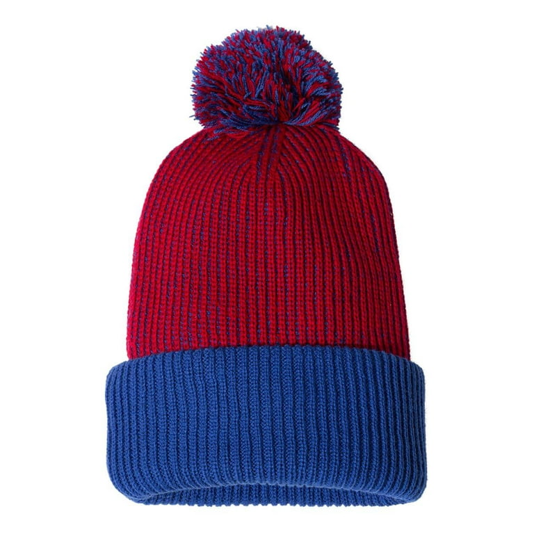 equal beanie blue×red Knit Speckled Pom-Pom Beanie, Red / Blue - Walmart.com