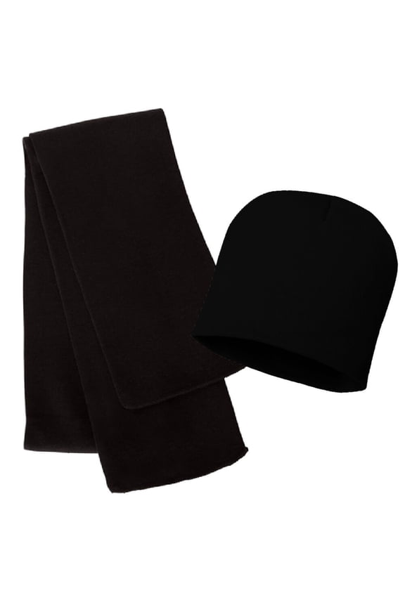 Knit Sports Winter Rugby Solid Plain Beanie Scarf Set for Men & Women - Stay Warm & Stylish (Black)