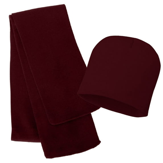 Knit Sports Winter Rugby Solid Plain Beanie Scarf Set for Men & Women - Stay Warm & Stylish (Maroon)