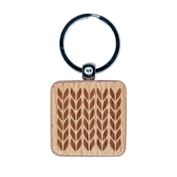 Knit Stitch Pattern Square Keychain Charm Tag - Engraved Wood
