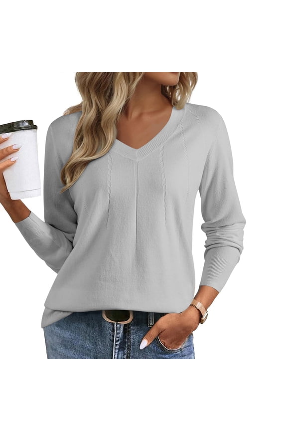 Knit Sweater For Women Sevevn Womens V Neck Sweaters Casual Long Sleeve Pullover Sweaters 2025 Trendy