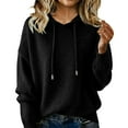 thumbnail image 1 of Knit Sweater Hoodie for Women Long Sleeve Casual Loose Drawstring Hooded Sweatshirt Plain Pullover Tops (M, Black), 1 of 4