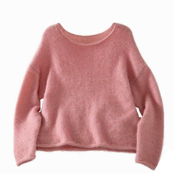 Knit Sweater Sevevn Women's Solid Color Crew Neck Sweater Fashionable Long-Sleeved Casual Knitted Pullover Top