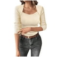 thumbnail image 1 of Knit Sweater Sevevn Womens Long Sleeve Sweater Crew Neck Ribbed Knit Basic Crop Tops, 1 of 5