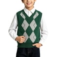 thumbnail image 1 of Knit Sweater Vest for Boys Argyle Sleeveless V-Neck Cotton Pullover Thin Tops Kids Fall Trendy Casual Preppy Clothes Green 7-8 Years, 1 of 5