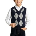 thumbnail image 1 of Knit Sweater Vest for Boys Argyle Sleeveless V-Neck Cotton Pullover Thin Tops Kids Fall Trendy Casual Preppy Clothes Navy 11-12 Years, 1 of 7