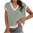 thumbnail image 1 of Knit Sweater Vest for Women Trendy Plaid Lattice Print V Neck Sleeveless Jumpers Tops Fall Spring Casual Knitwear (M, Green), 1 of 6