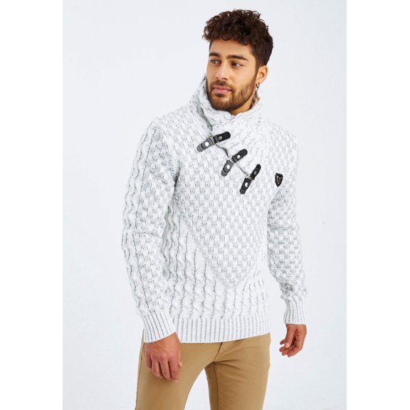 Knit Sweater with Textured Pattern and Buckle Details – Bordeaux