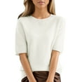 thumbnail image 1 of Knit Sweater for Women, Yigetop Women Fall Sweaters Loose Fit Short Sleeve Lightweight Tunic Tops 2025 Dressy Casual Business Blouses Womens Short Sleeve Sweater Beige L, 1 of 9