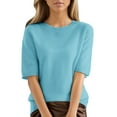 thumbnail image 1 of Knit Sweater for Women, Yigetop Women Fall Sweaters Loose Fit Short Sleeve Lightweight Tunic Tops 2025 Dressy Casual Business Blouses Womens Short Sleeve Sweater Light Blue XL, 1 of 9