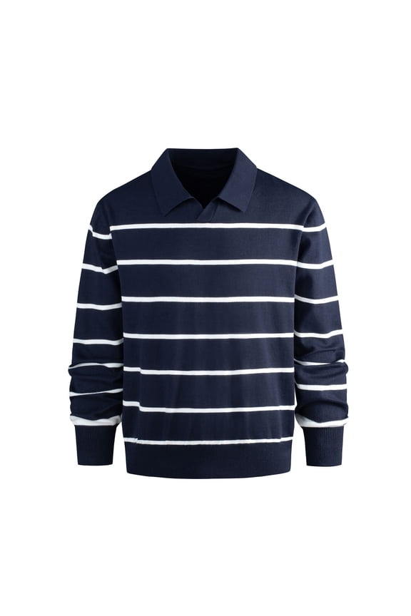 Knit Sweater for Men Classic Dress Pullover Striped Shirt Fall Winter Sweatshirts Office Work Outdoor Tops (S, Navy)