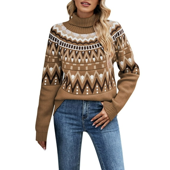 Knit Sweater for Women Casual Leopard Print Knitted Pullover Sweaters Long Sleeve Crew Neck Tops Sweaters Khaki L