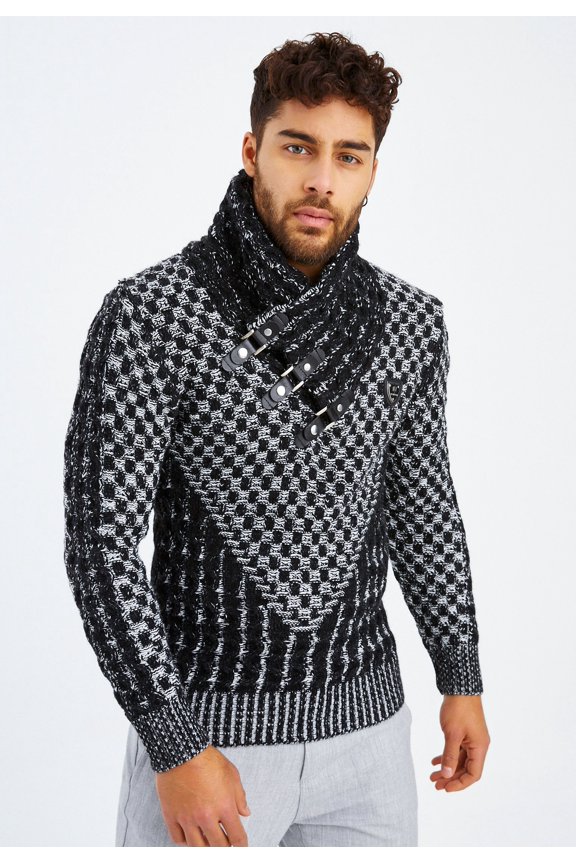 Knit Sweater with Textured Pattern and Buckle Details  Bordeaux