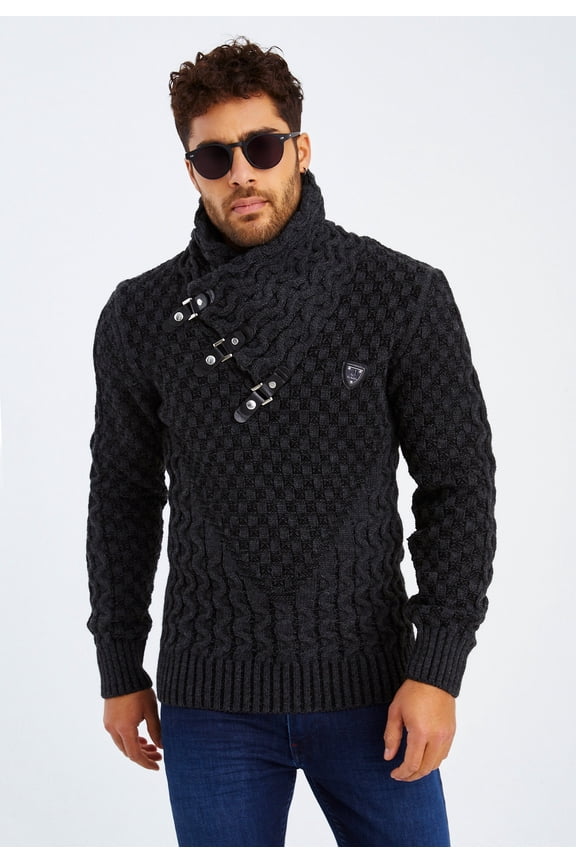 Knit Sweater with Textured Pattern and Buckle Details – Bordeaux