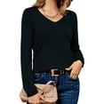 thumbnail image 1 of Knit Sweaters for Women 30% Wool V-neck Lightweight Pullover, Black, 1 of 5