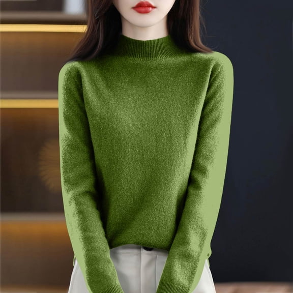 Knit Sweaters for Women Long Sleeve Trendy Jumper Knitted Pullover Soft Warm Knit Sweater Tops Dark Green M