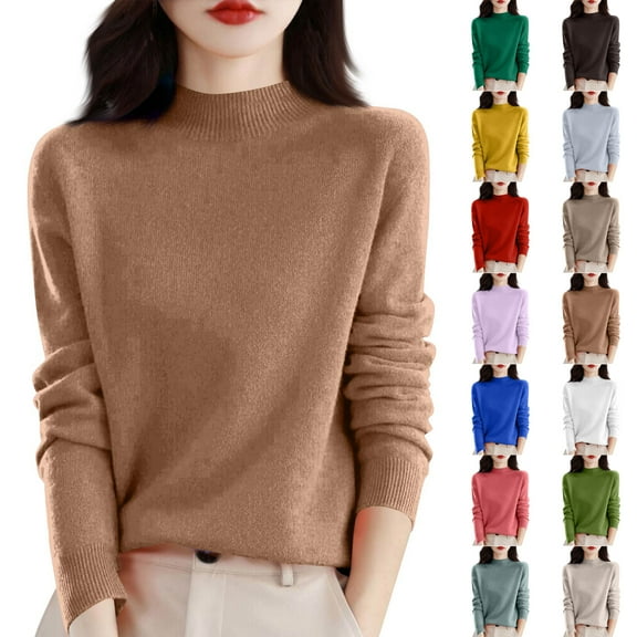 Knit Sweaters for Women Mock Turtleneck Warm Sweater Long Sleeve Tops Casual Soft Lightweight Shirts Green M