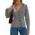thumbnail image 1 of Knit Sweaters for Women Trendy Casual V Neck Tunic Cardigan Button Down Long Sleeve Solid Color Soft Fall Knitwear (L, Gray), 1 of 7