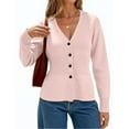 thumbnail image 1 of Knit Sweaters for Women Trendy Casual V Neck Tunic Cardigan Button Down Long Sleeve Solid Color Soft Fall Knitwear (M, Pink), 1 of 7