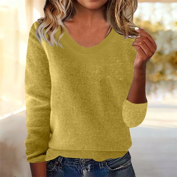Knit Sweaters for Women V Neck Loose Long Sleeve Winter Warm Wool Knit Pullover Tops Cozy Tunic Sweater Yellow L