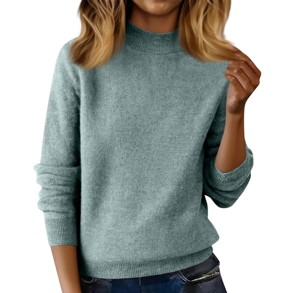 Knit Sweaters for Women Warm Knitted Mock Turtleneck Tops Fall Winter Long Sleeve Soft Sweater Pullover Mint Green L