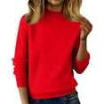 thumbnail image 1 of Knit Sweaters for Women Warm Knitted Mock Turtleneck Tops Fall Winter Long Sleeve Soft Sweater Pullover Red S, 1 of 7