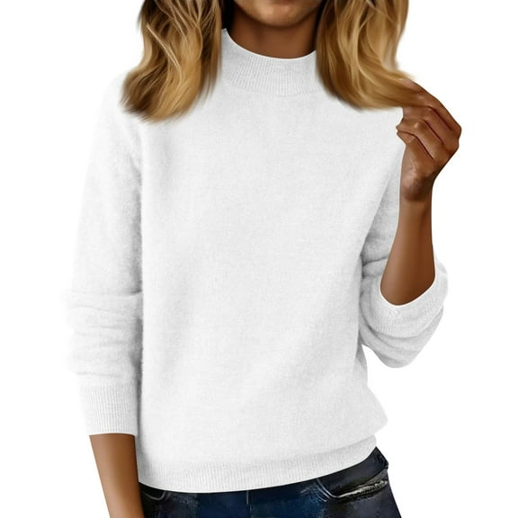 Knit Sweaters for Women Warm Knitted Mock Turtleneck Tops Fall Winter Long Sleeve Soft Sweater Pullover White XL