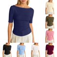 thumbnail image 1 of Knit T Shirt Casual Everyday Top with Round Neck and Mid Sleeves for Daily Wear in Solid Color, 1 of 4