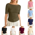 thumbnail image 1 of Knit T Shirt Comfortable Casual Solid Color Mid Sleeve Round Neck Top for Daily Wear Long Sleeve Shirts for Women, 1 of 4