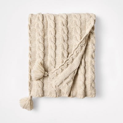 Knit Tassel Braided Throw
