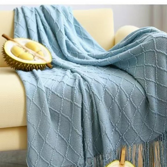 Knit Throw Blanket, 50''*60'' Knitted Throw for Bed Couch, Machine Washable Cute Comfy Blanket for Home Decor