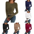 thumbnail image 1 of Knit Top Long Sleeve Crew Neck Slim Fit Blouse Casual Elegant T Shirt Women Shirts Summer, 1 of 5