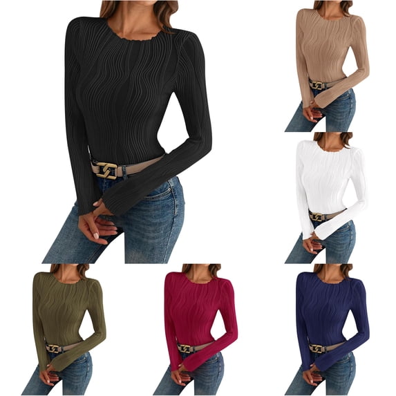 Knit Top Long Sleeve Crew Neck Slim Fit Blouse Casual Elegant T Shirt Women Shirts Summer